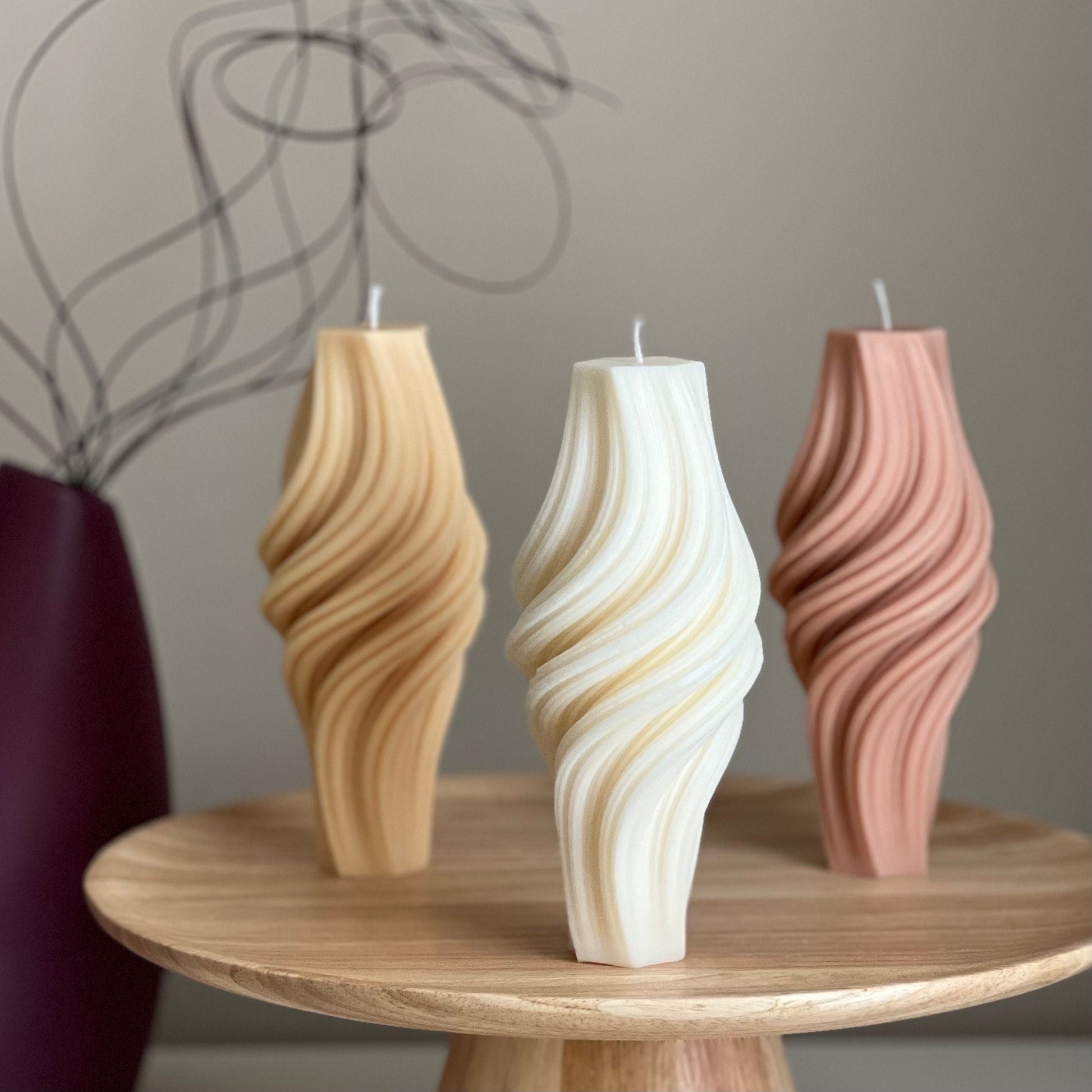 Wavy Roman Pillar Candle: Abstract Swirl Soy Wax Candle