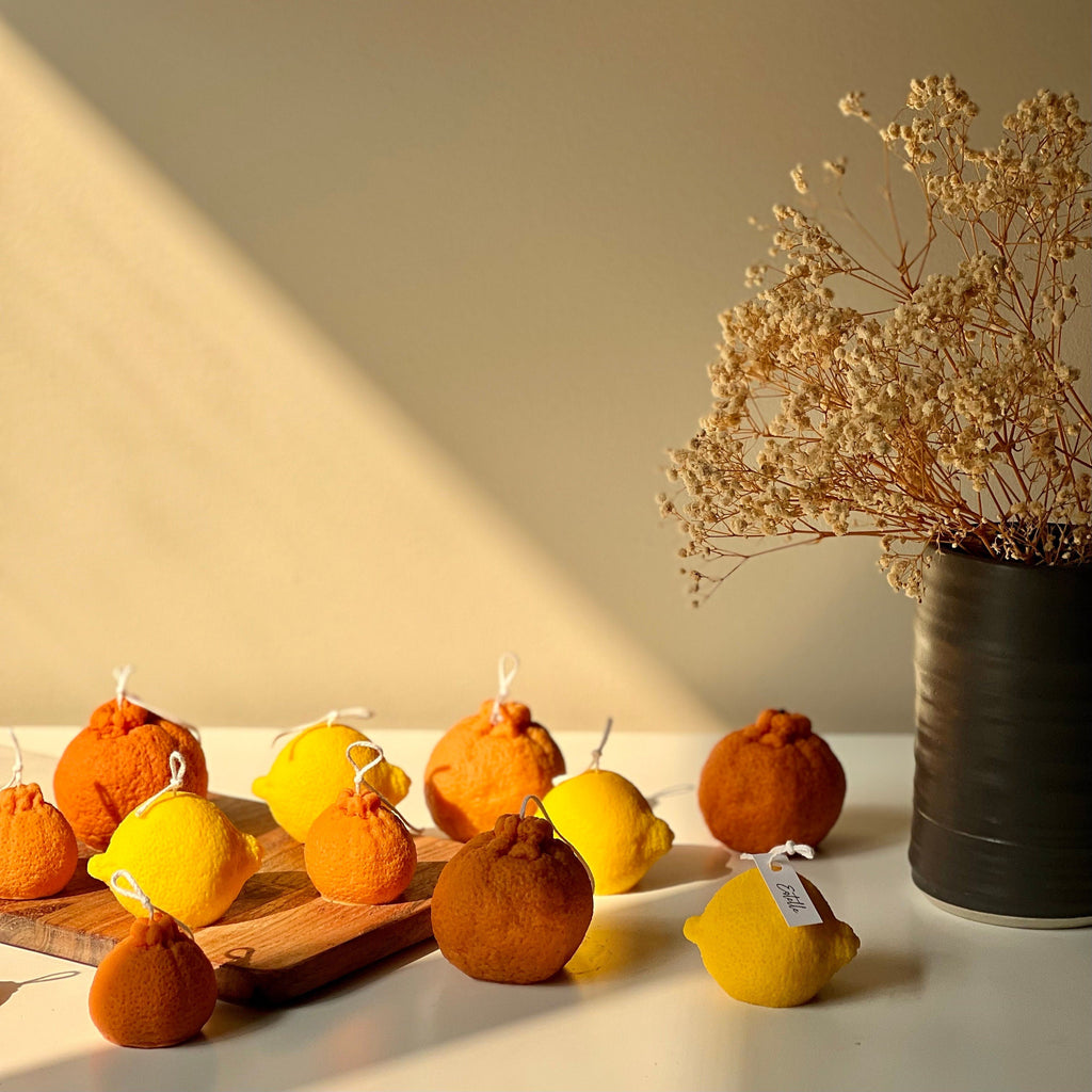 Lemon Shaped Soy Wax Candle: Vegan Minimalist Decor