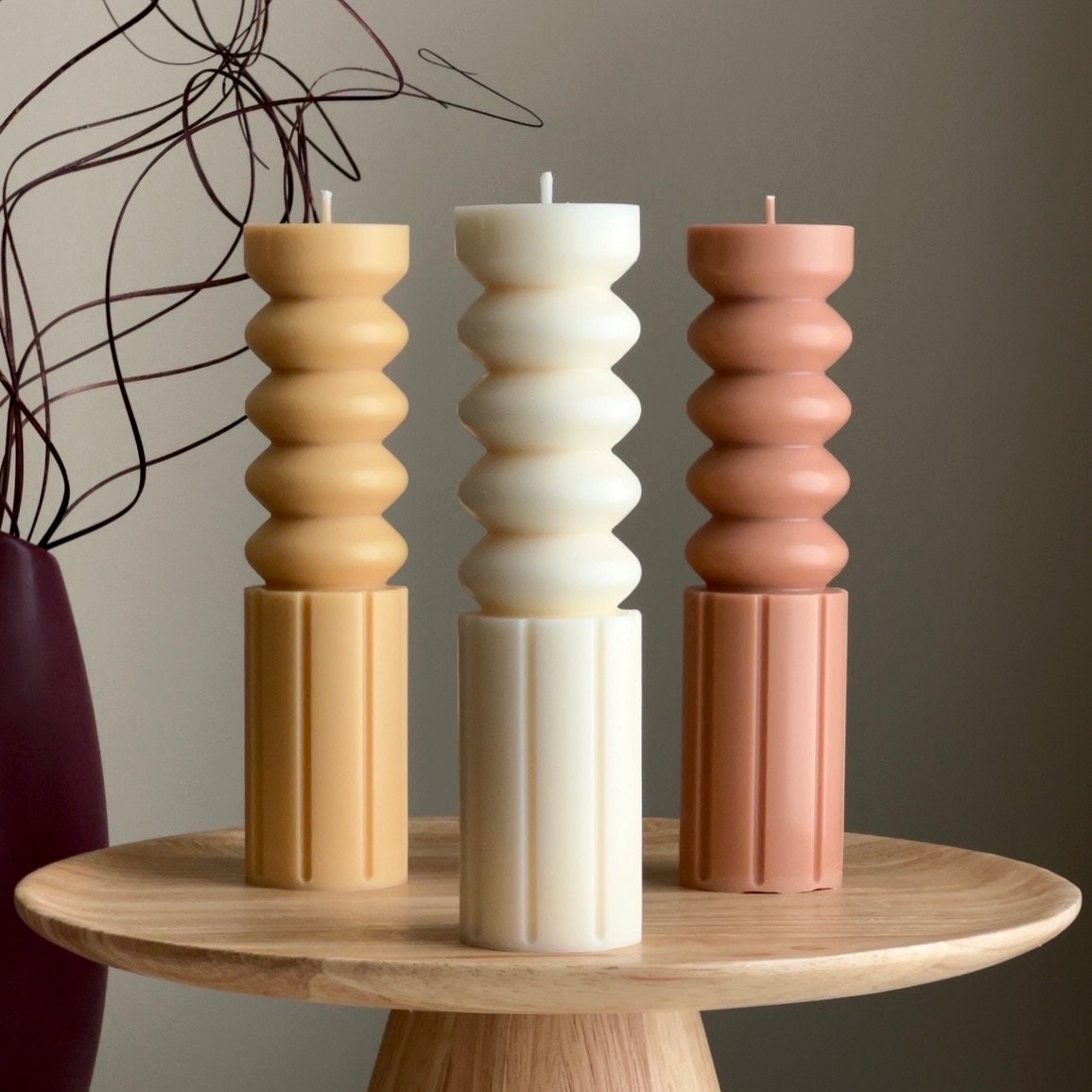 Tall Soy Wax Pillar Candle | Wavy, Unscented, Home Decor