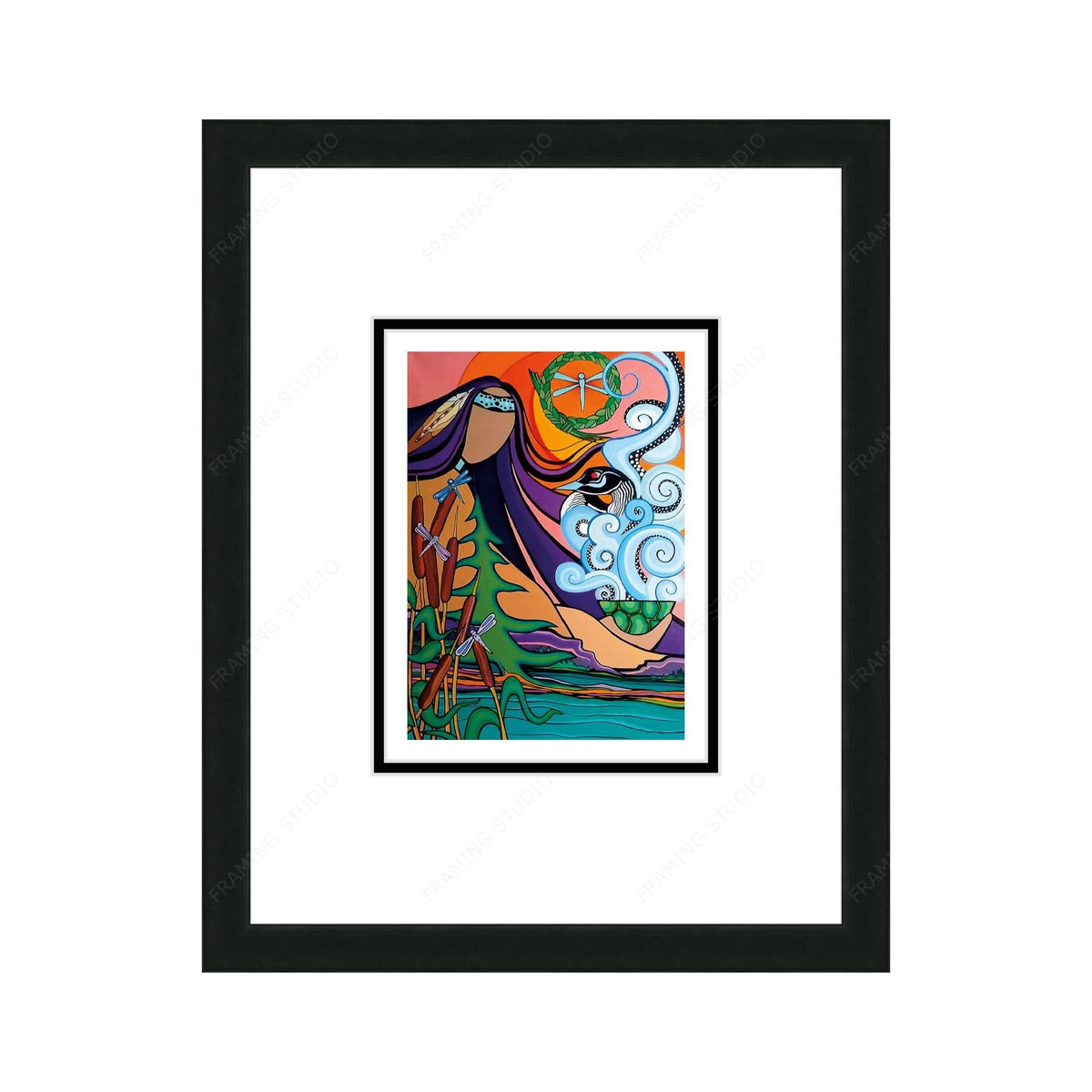 Morning Lakeside by Pam Cailloux, Indigenous Art Card, Framed Art Card, Métis Artist
