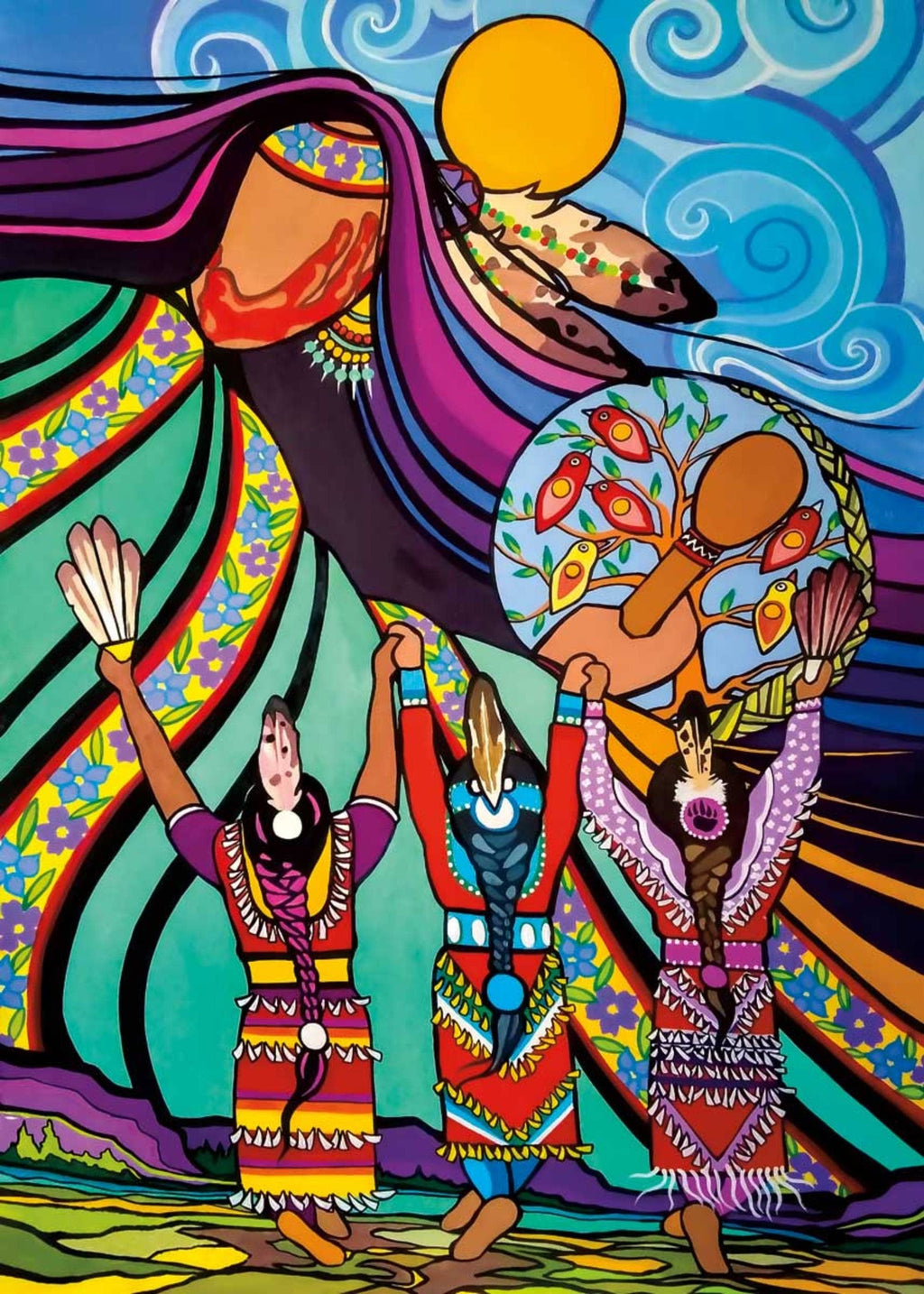 Danser Au Rythme Du Tambour De Mère Nature par Pam Cailloux, carte d'art autochtone, carte d'art encadrée, artiste métisse