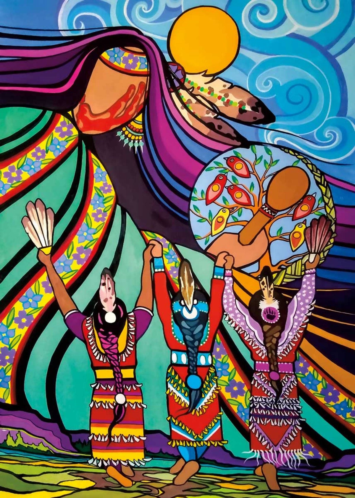 Danser Au Rythme Du Tambour De Mère Nature par Pam Cailloux, carte d'art autochtone, carte d'art encadrée, artiste métisse