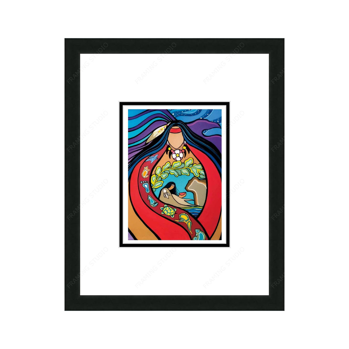 Sept enseignements par Pam Cailloux, carte d'art autochtone, carte d'art encadrée, artiste métisse