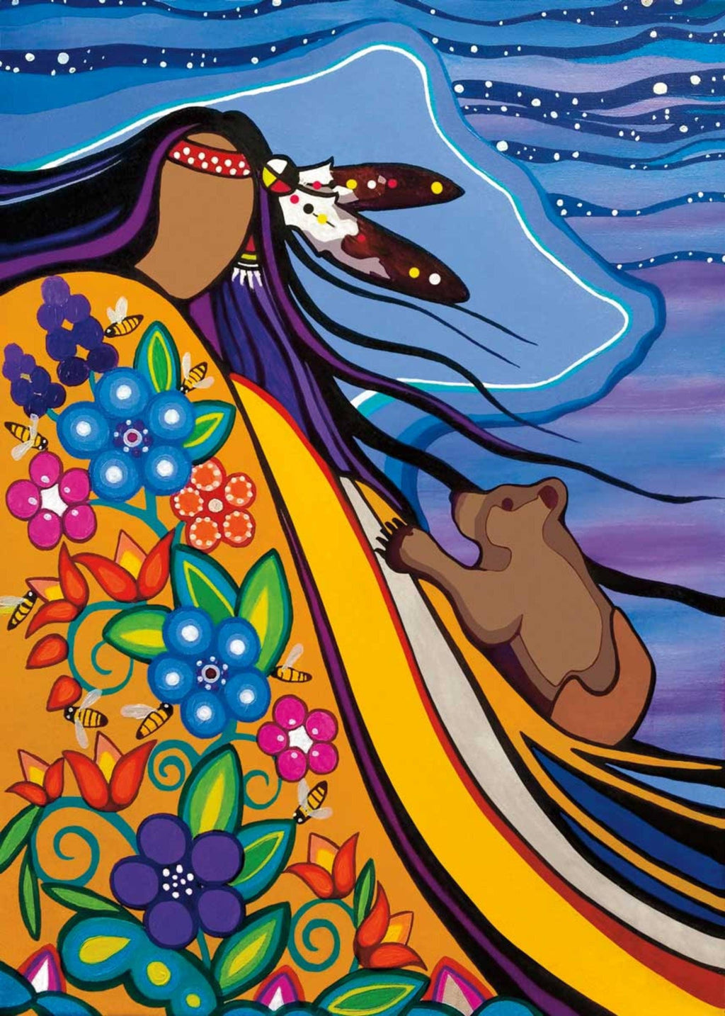 Makwa Et Sa Quête De Miel par Pam Cailloux, carte d'art autochtone, carte d'art encadrée, artiste métisse