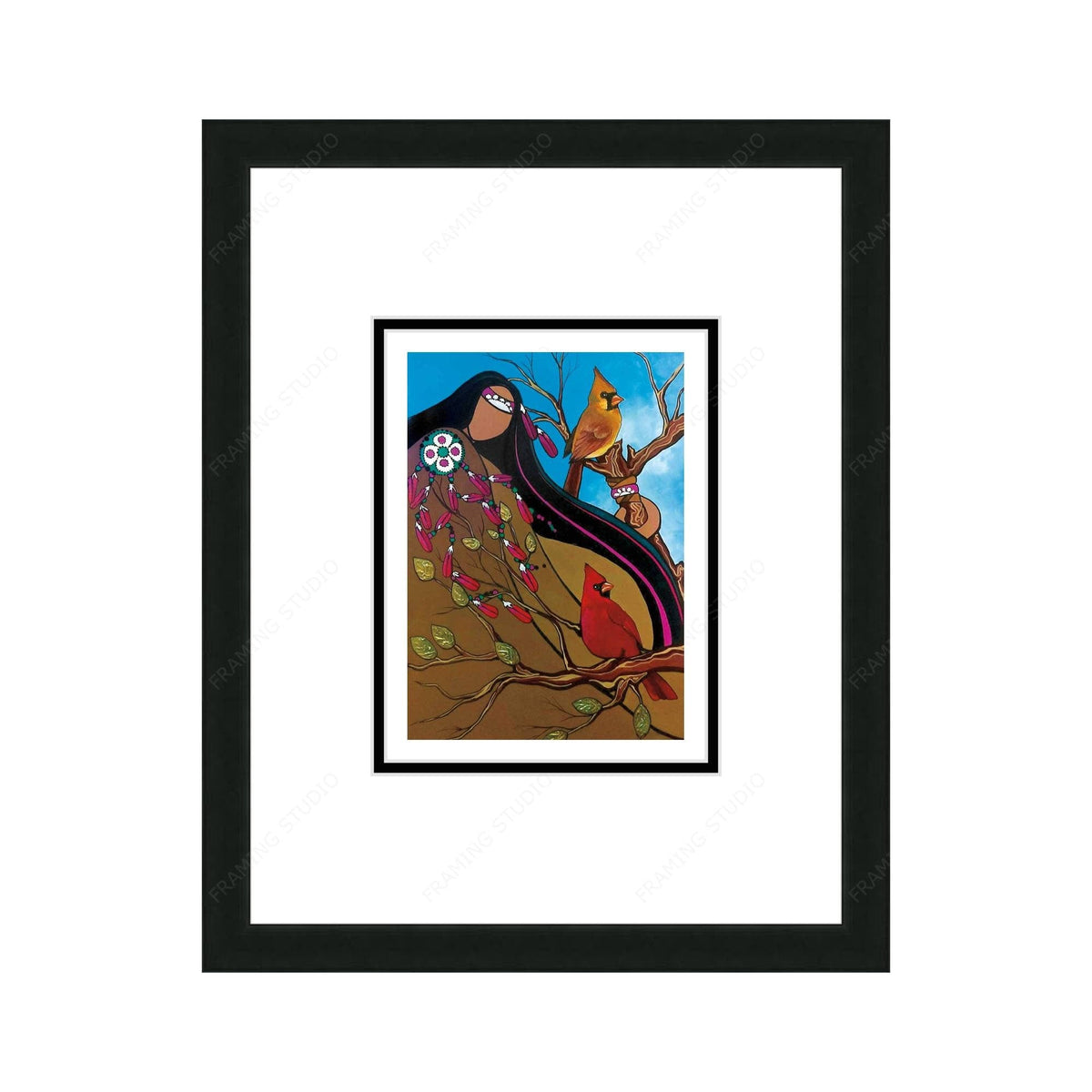 Deux messagers par Pam Cailloux, carte d'art autochtone, carte d'art encadrée, artiste métisse
