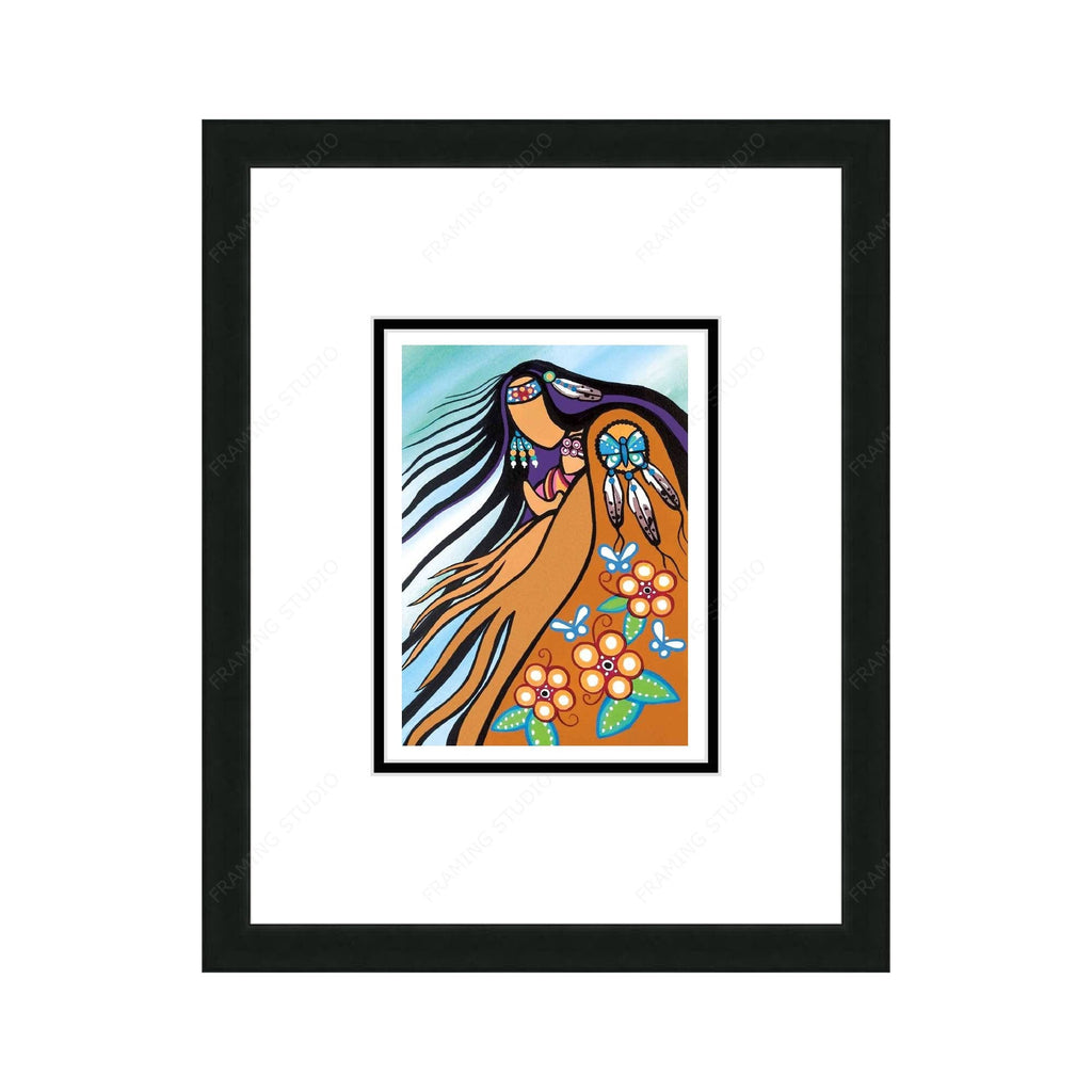Innocence et papillons par Pam Cailloux, carte d'art autochtone, carte d'art encadrée, artiste métisse