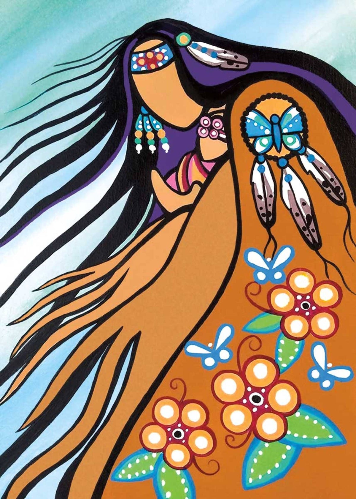 Innocence et papillons par Pam Cailloux, carte d'art autochtone, carte d'art encadrée, artiste métisse