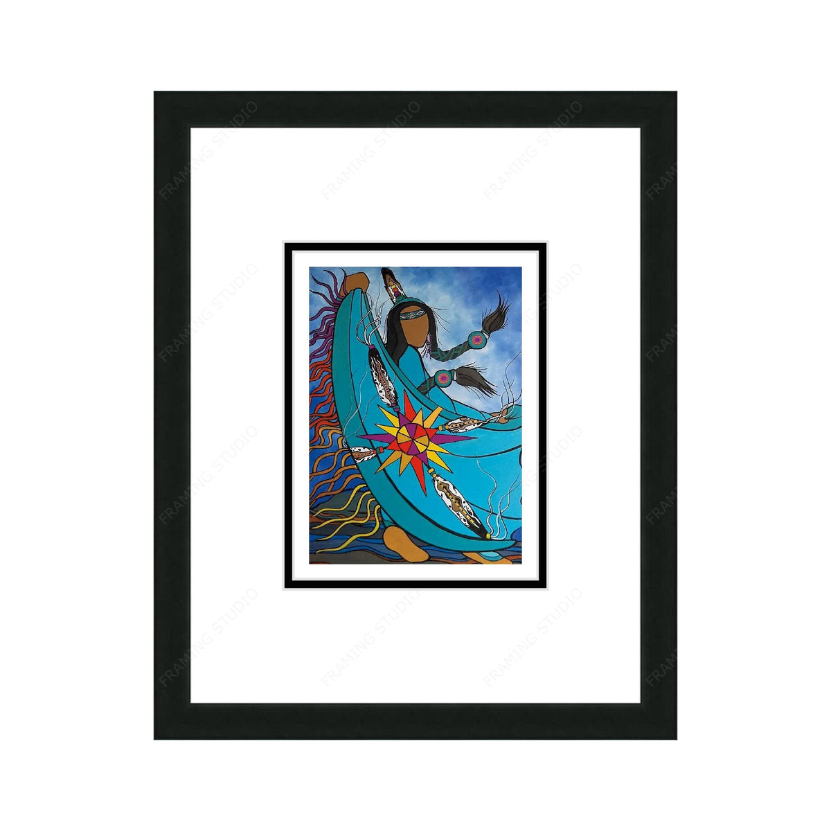 Danseuse au châle par Pam Cailloux, carte d'art autochtone, carte d'art encadrée, artiste métisse