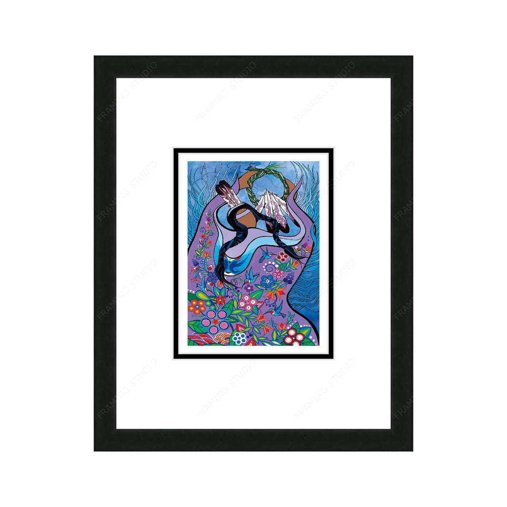 Danser avec les colibris par Pam Cailloux, carte d'art autochtone, carte d'art encadrée, artiste métisse