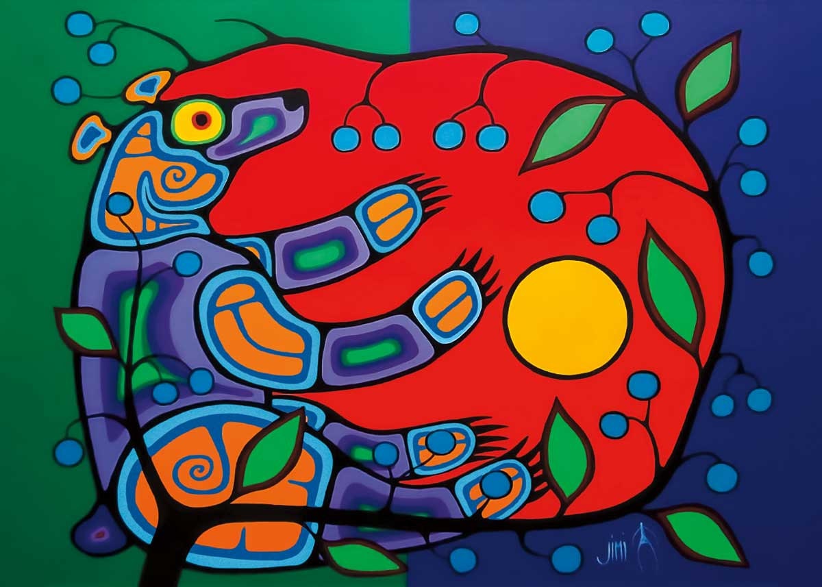 Summer Bear by Jim Oskineegish Indigenous Art Print, First Nations, Ahnisnabae Culture, Native American Indian Decor