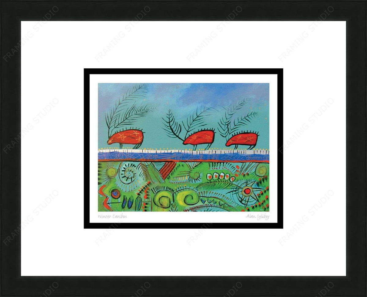 Winter Caribou by Alan Syliboy, Indigenous Art Card, Framed Art Card, Mi’kmaq Artist