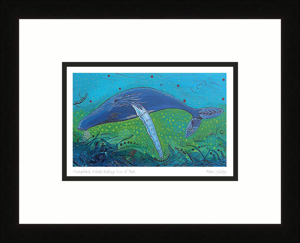 Baleine à bosse sortant du lit par Alan Syliboy, carte d'art autochtone, carte d'art encadrée, artiste mi'kmaq