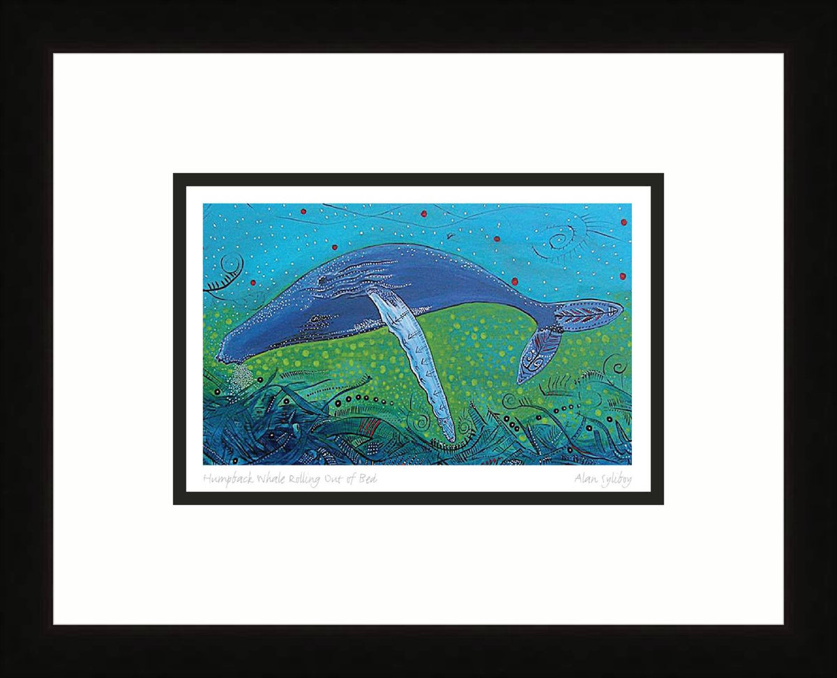 Baleine à bosse sortant du lit par Alan Syliboy, carte d'art autochtone, carte d'art encadrée, artiste mi'kmaq