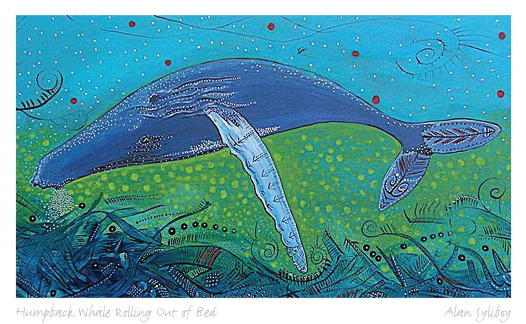 Baleine à bosse sortant du lit par Alan Syliboy, carte d'art autochtone, carte d'art encadrée, artiste mi'kmaq