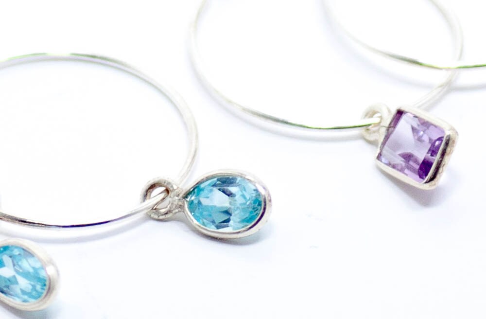 Boucles d'oreilles créoles en argent sterling, boucles d'oreilles en améthyste violette, cadeau