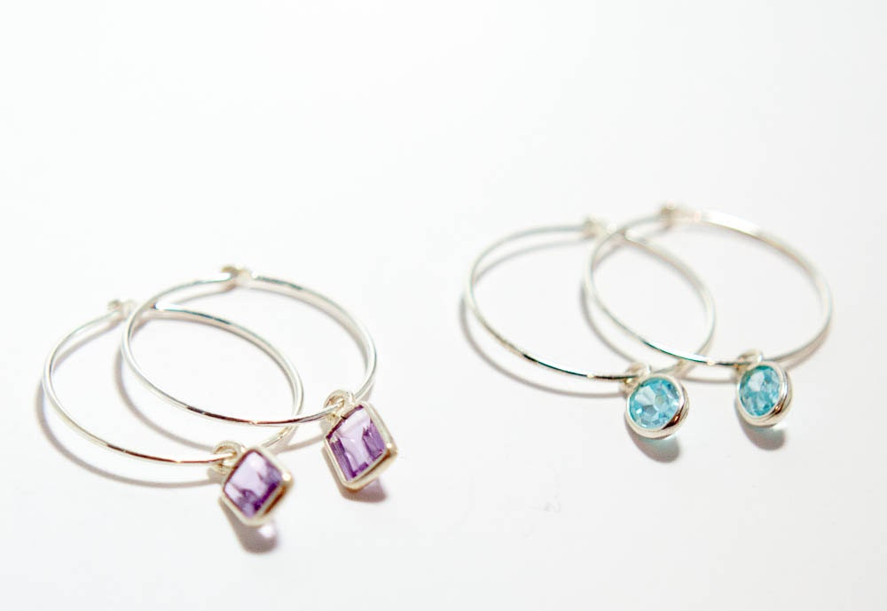 Boucles d'oreilles créoles en argent sterling, boucles d'oreilles en améthyste violette, cadeau