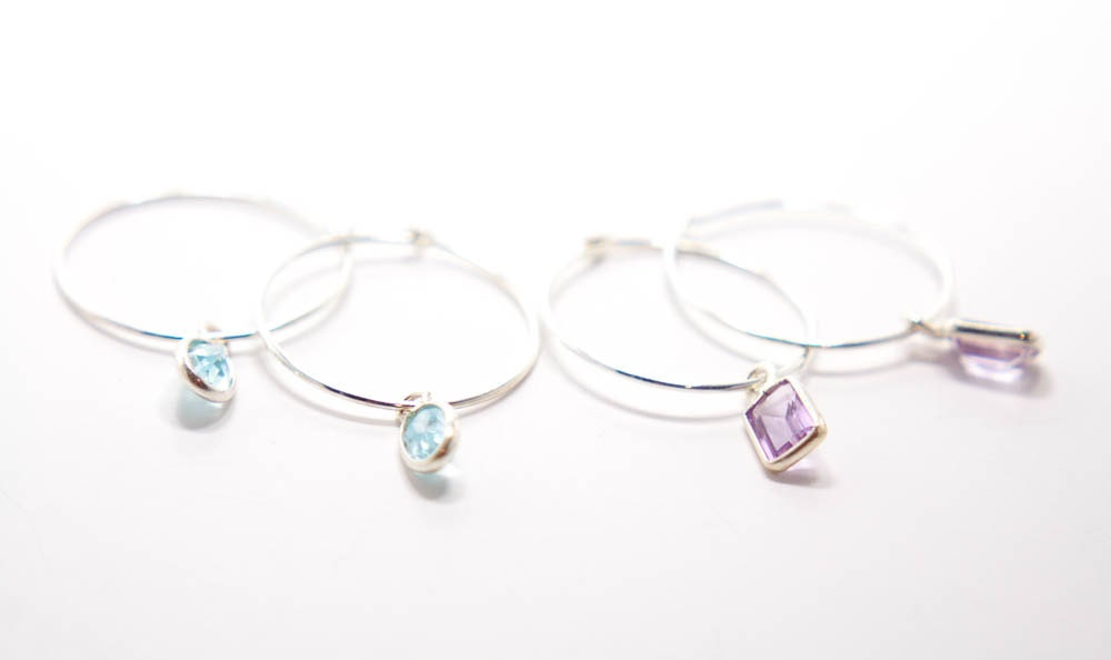 Boucles d'oreilles créoles en argent sterling, boucles d'oreilles en améthyste violette, cadeau
