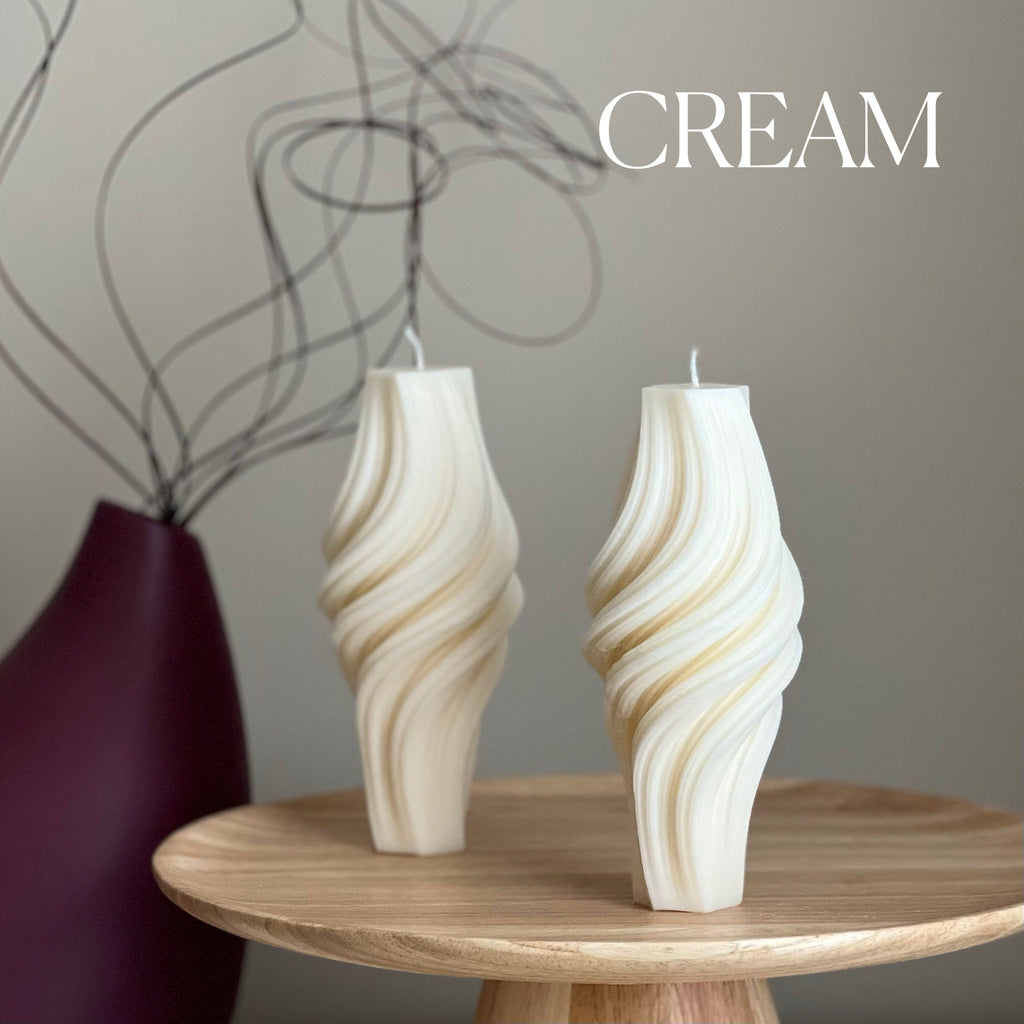 Wavy Roman Pillar Candle: Abstract Swirl Soy Wax Candle