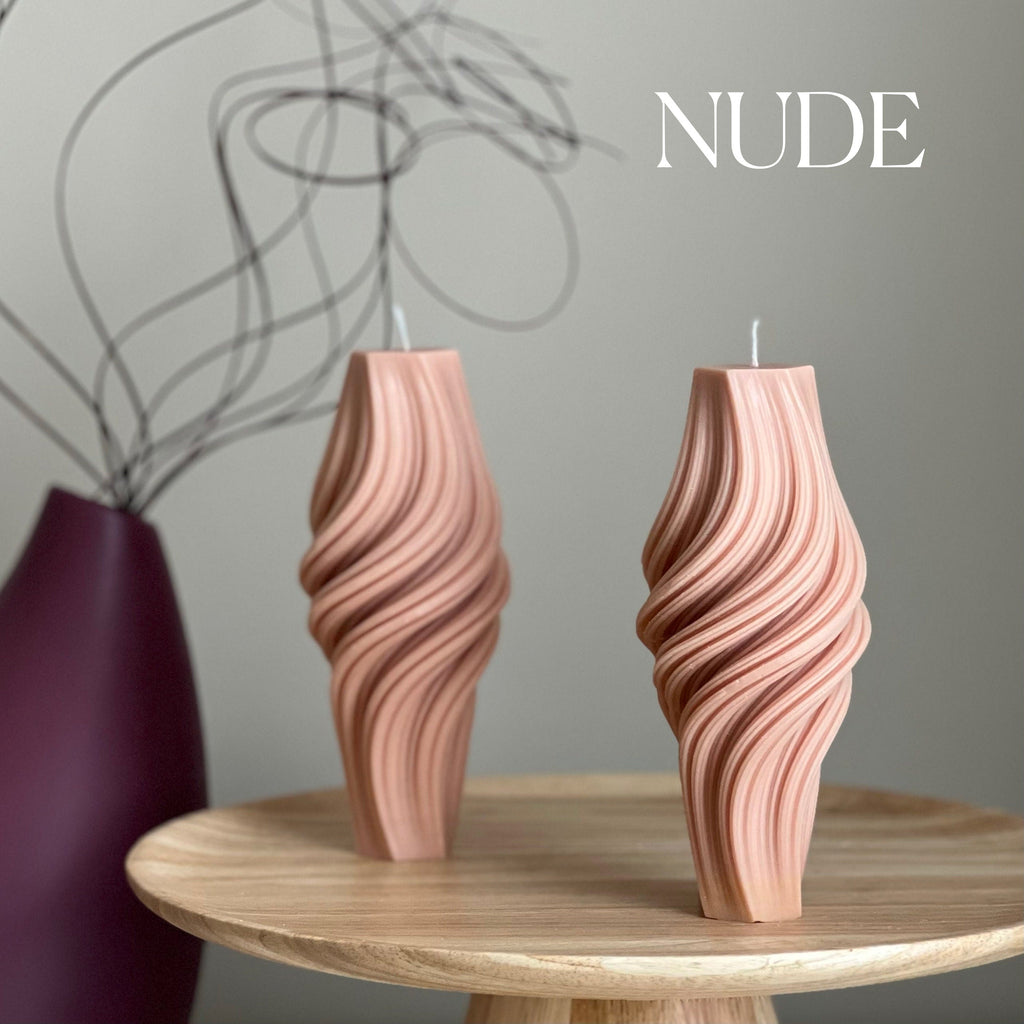 Wavy Roman Pillar Candle: Abstract Swirl Soy Wax Candle