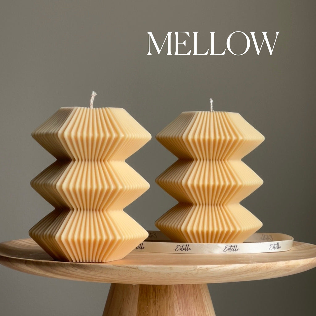 Large Ribbed Hexagon Candle: Handmade Soy Wax Pillar