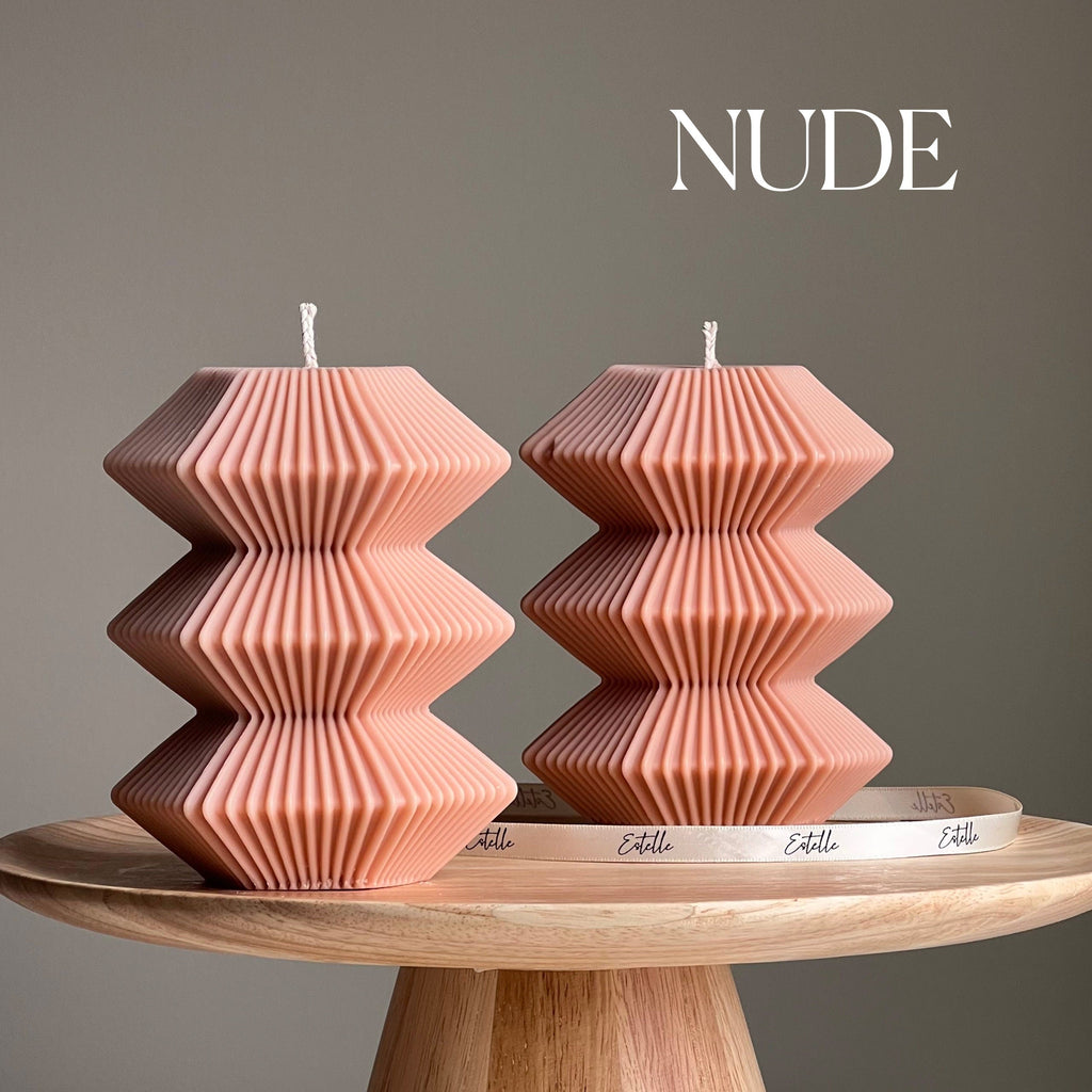 Large Ribbed Hexagon Candle: Handmade Soy Wax Pillar