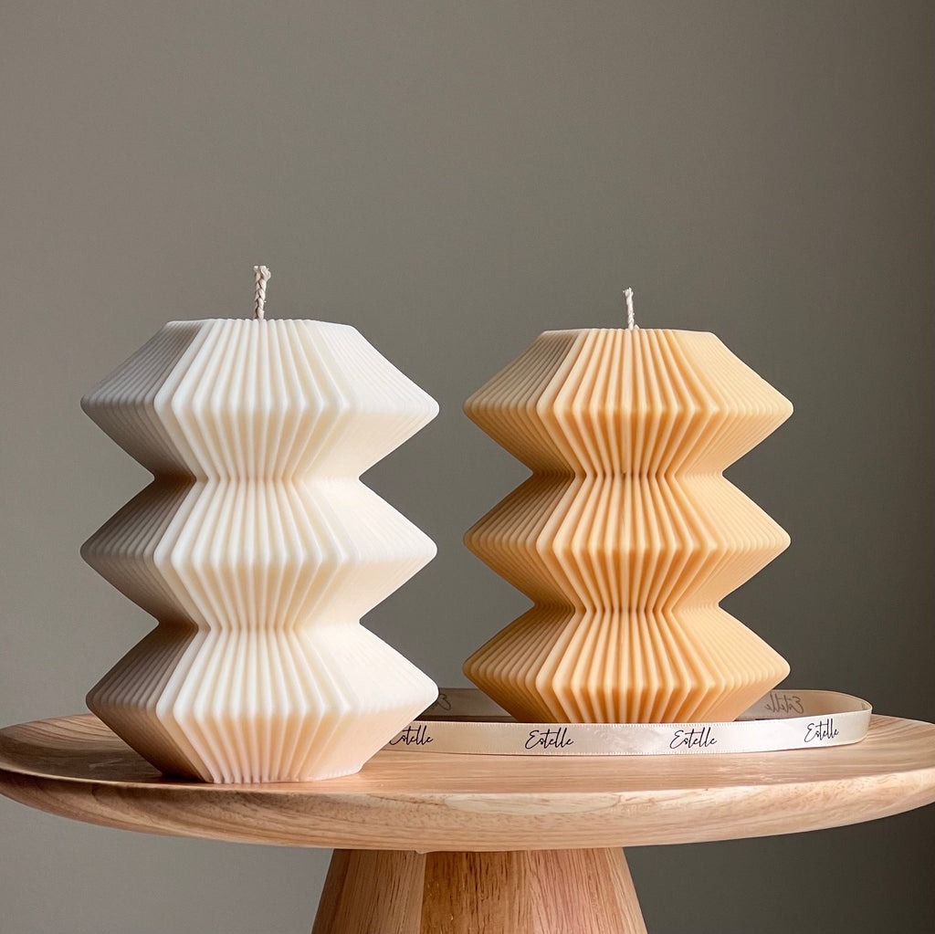 Large Ribbed Hexagon Candle: Handmade Soy Wax Pillar