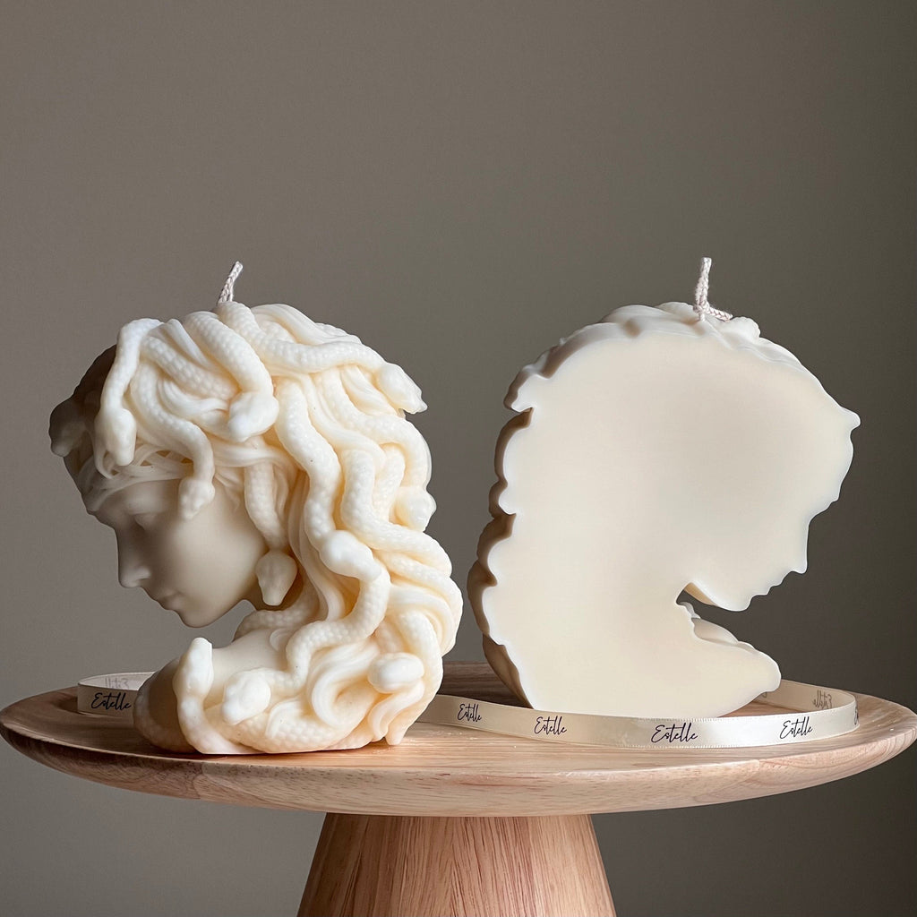 Medusa Soy Wax Candle: Sculptural Woman Head Statue Candle