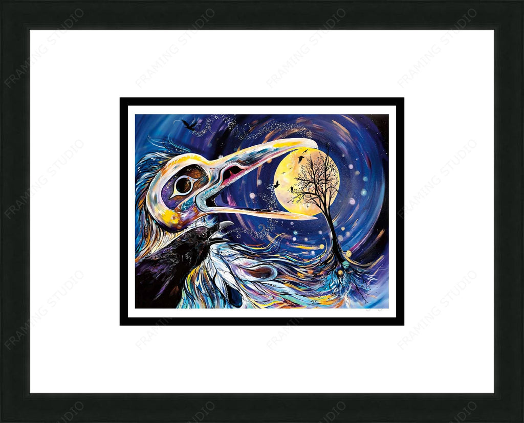 Raven Moon par Carla Joseph, estampe d'art autochtone, Premières Nations, Amérindiens, Cris, Métis, œuvre encadrée