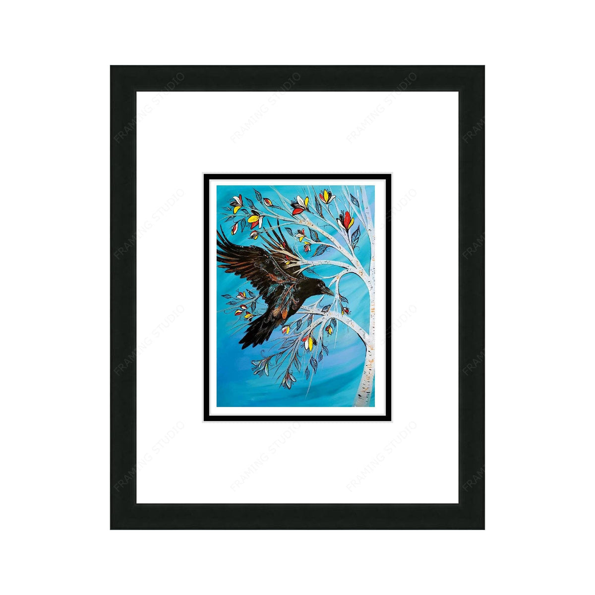 Arbre du corbeau par Carla Joseph, estampe d'art autochtone, Premières Nations, Autochtones, Cri, œuvre encadrée