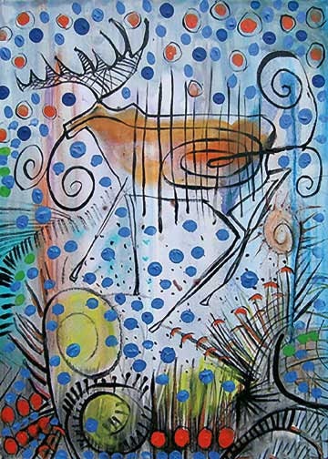 Moose With Spirits Dancing All Around by Alan Syliboy, Indigenous Art Card, Framed Art Card, Mi’kmaq Artist