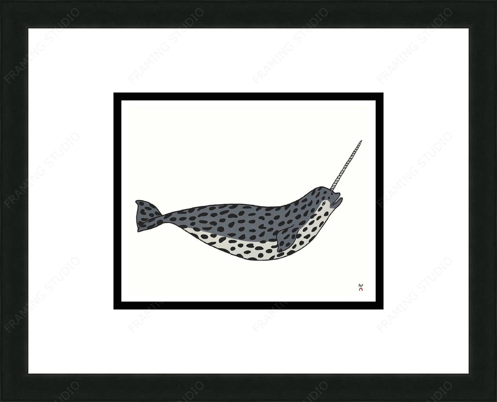 Narval heureux par Pauojoungie Saggiak, carte d'art inuit, carte d'art encadrée