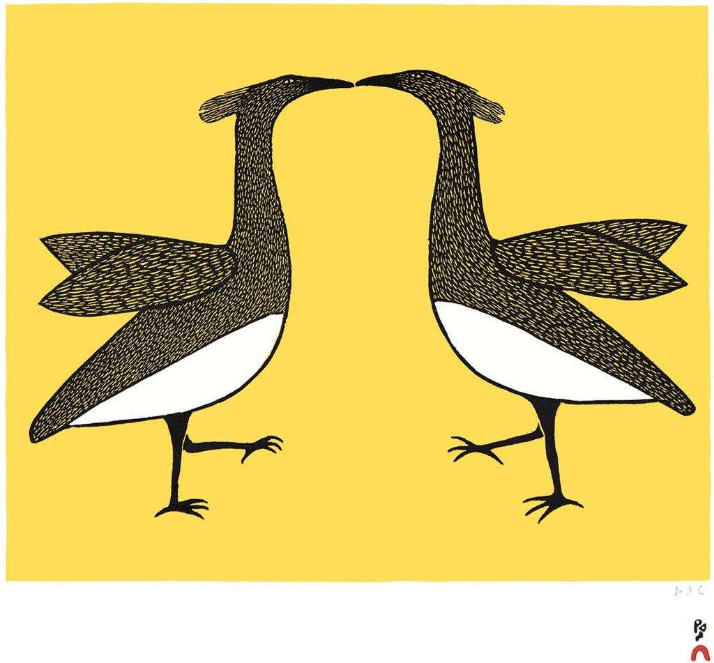 Kunik (Baiser), 2010 par Ohotaq Mikkigak, carte d'art inuit, carte d'art encadrée