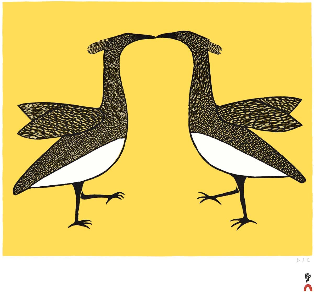 Kunik (Baiser), 2010 par Ohotaq Mikkigak, carte d'art inuit, carte d'art encadrée
