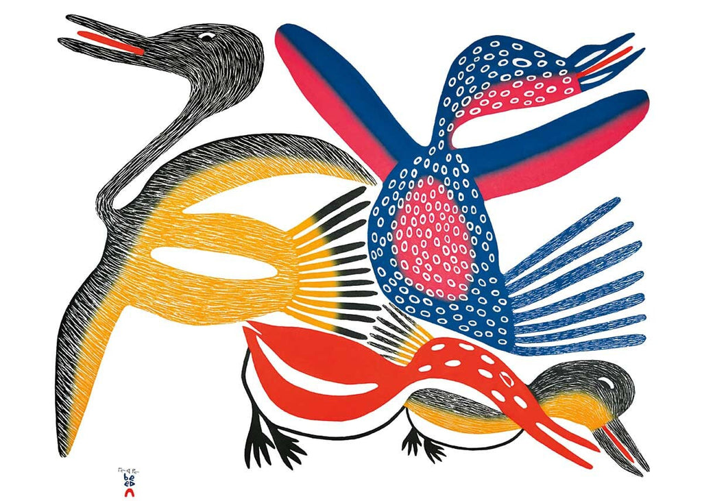 Meelia's Birds, 2006 par Meelia Kelly, carte d'art inuite, carte d'art encadrée