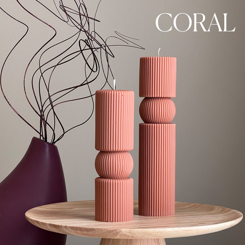 Roman Ribbed Soy Wax Candle Set | Tall Pillar, Home Decor