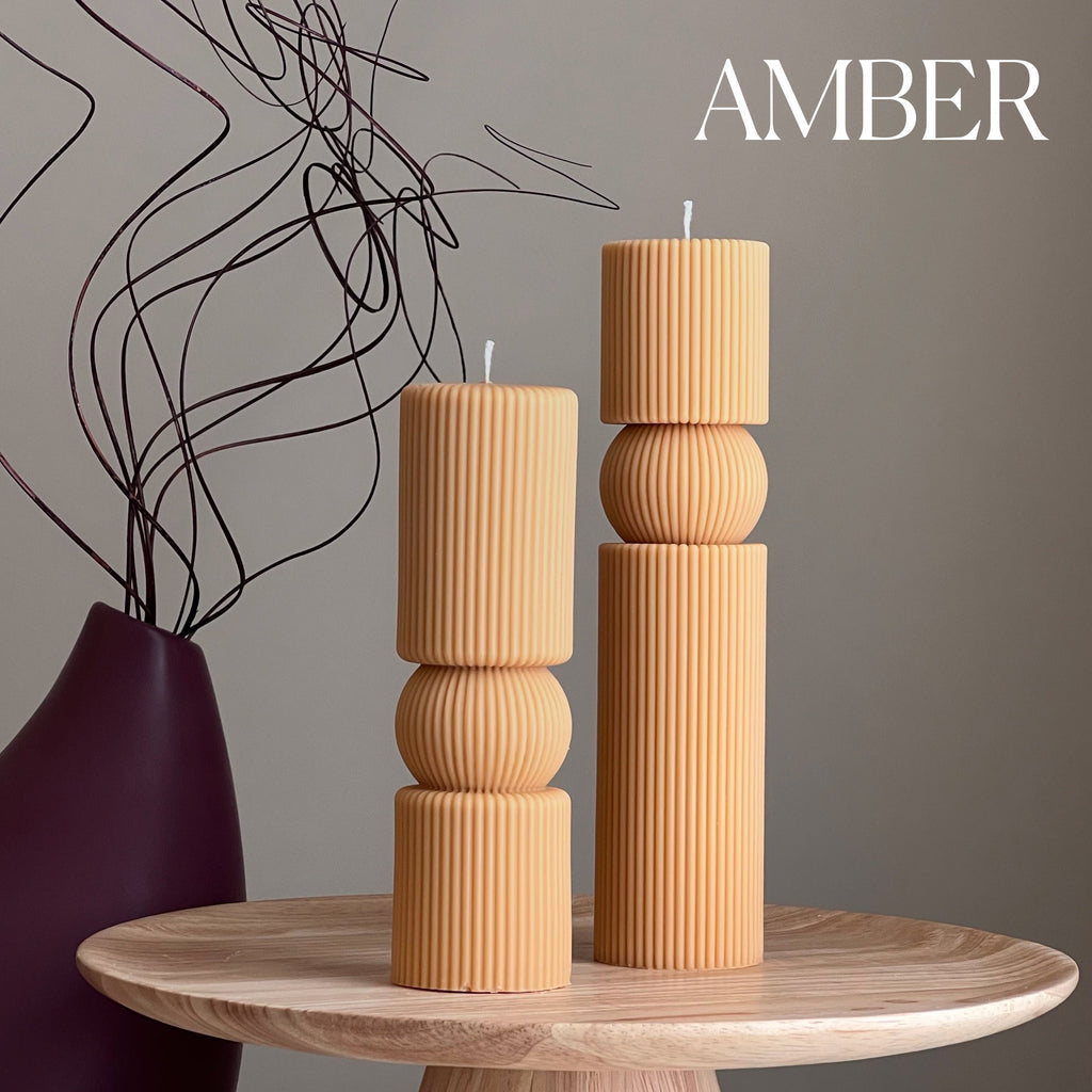 Roman Ribbed Soy Wax Candle Set | Tall Pillar, Home Decor