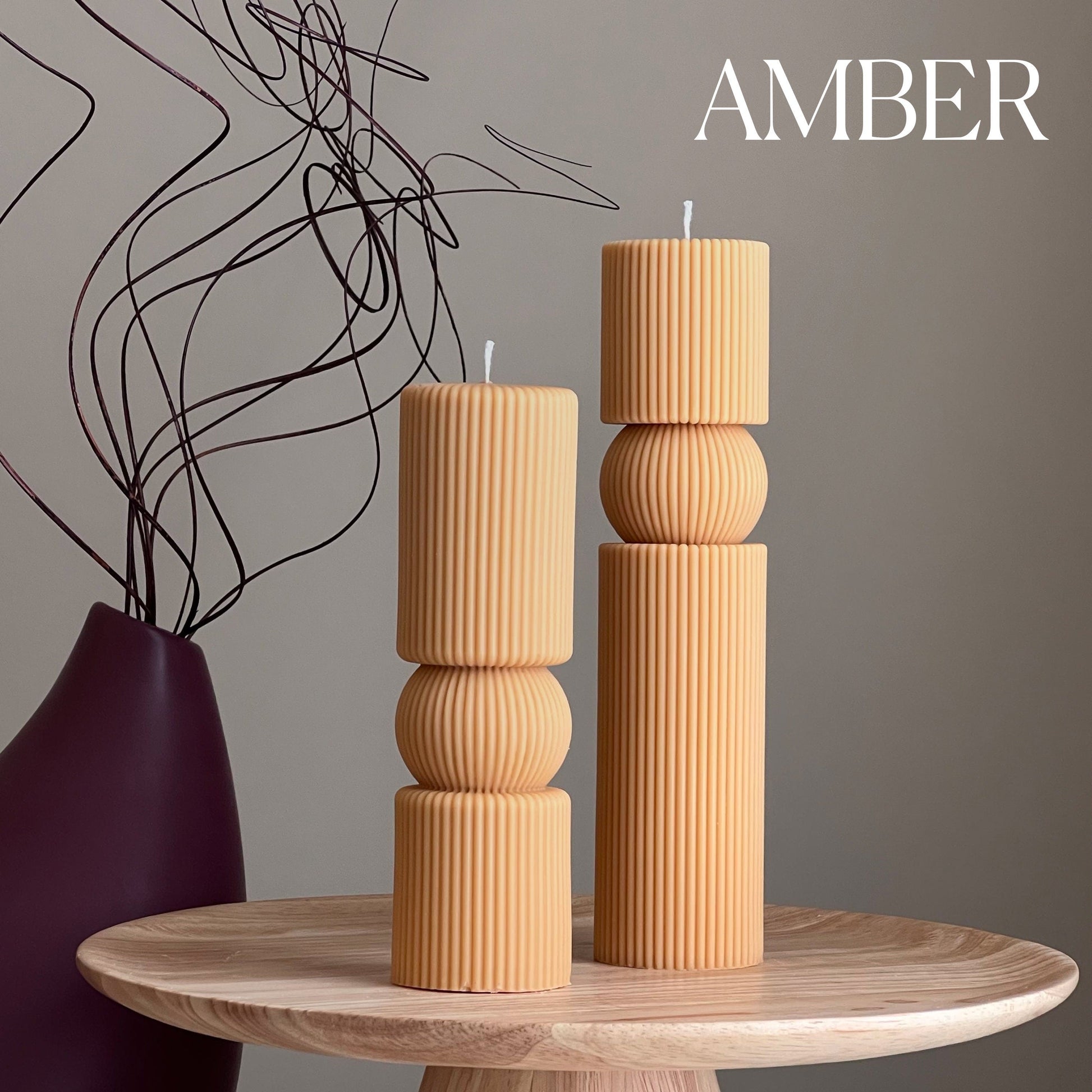 Roman Ribbed Soy Wax Candle Set | Tall Pillar, Home Decor