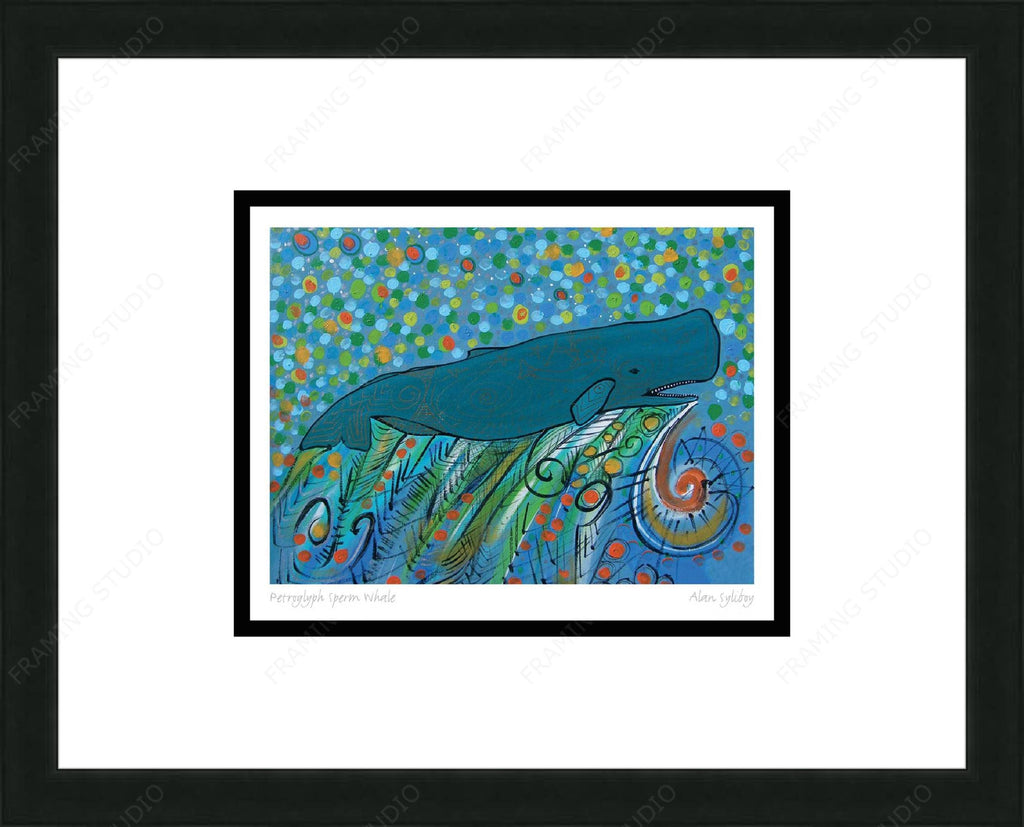 Petroglyph Sperm Whale par Alan Syliboy, Carte d'art autochtone, Carte d'art encadrée, Artiste mi'kmaq