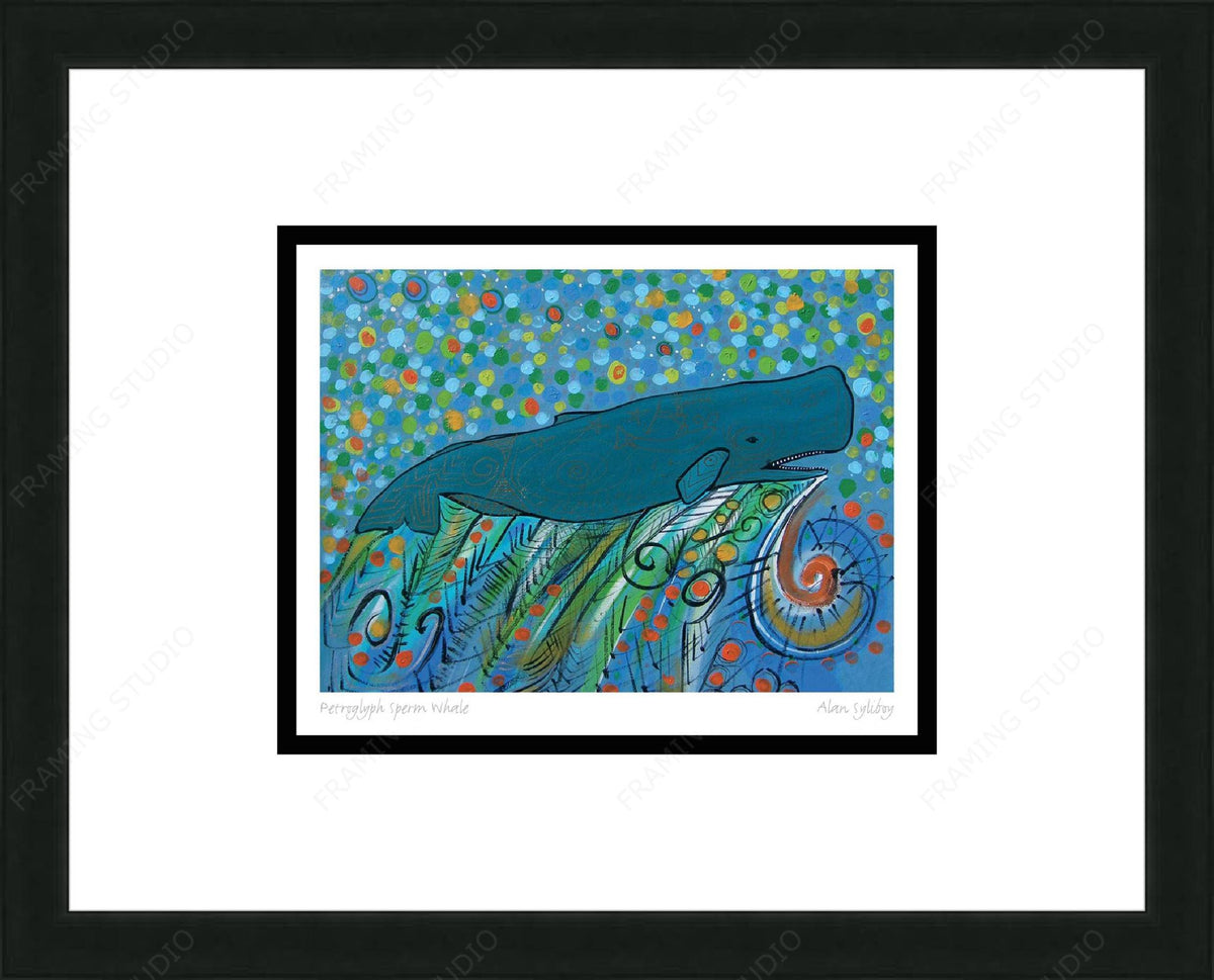 Petroglyph Sperm Whale par Alan Syliboy, Carte d'art autochtone, Carte d'art encadrée, Artiste mi'kmaq