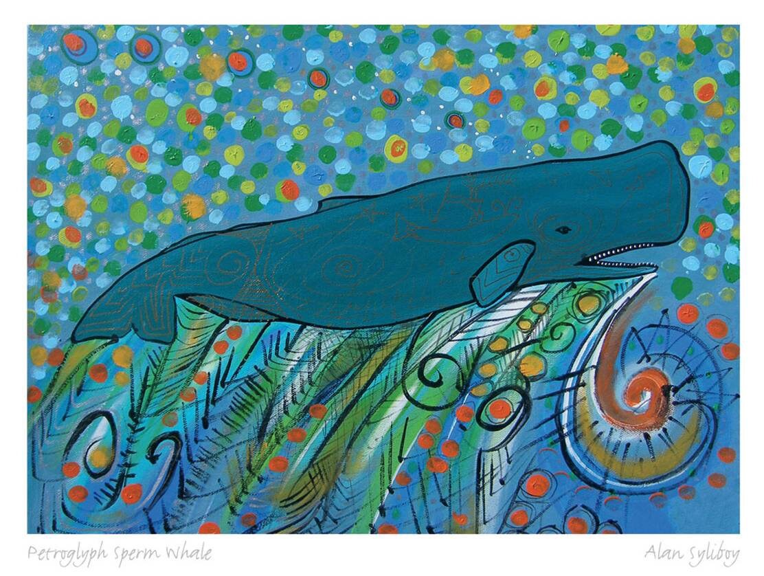 Petroglyph Sperm Whale par Alan Syliboy, Carte d'art autochtone, Carte d'art encadrée, Artiste mi'kmaq