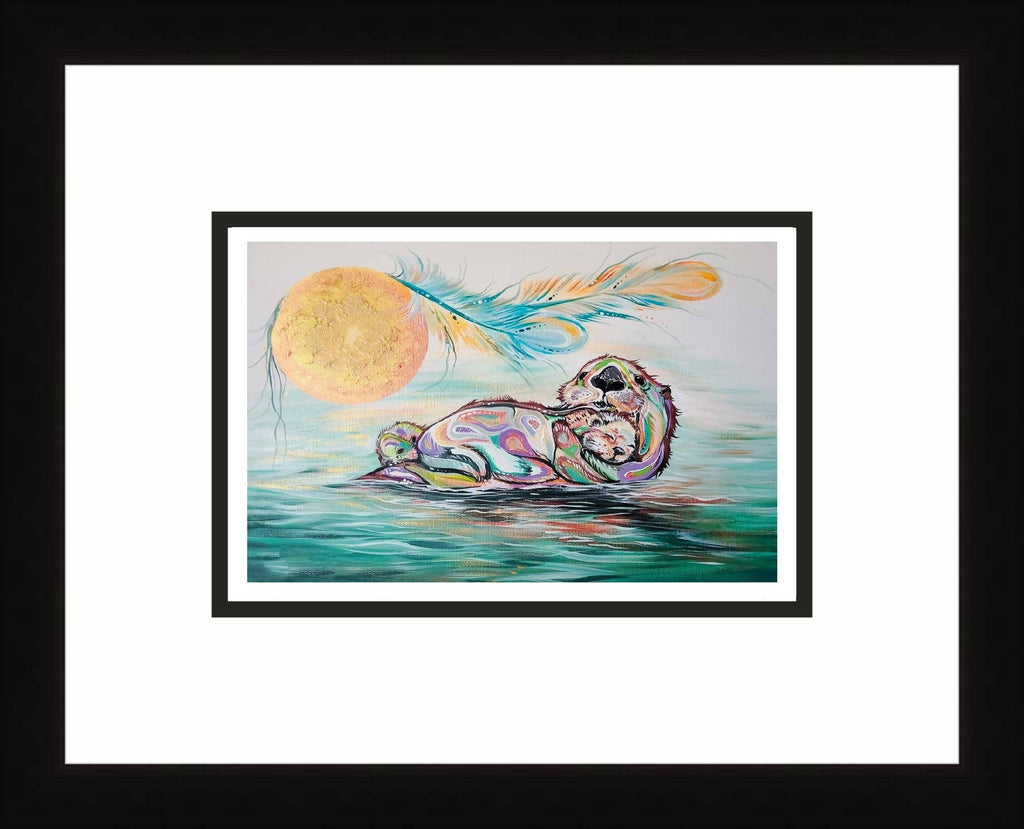 Otter Family par Carla Joseph, impression d'art autochtone, Premières Nations, Autochtones d'Amérique, Cris, Métis, œuvre encadrée
