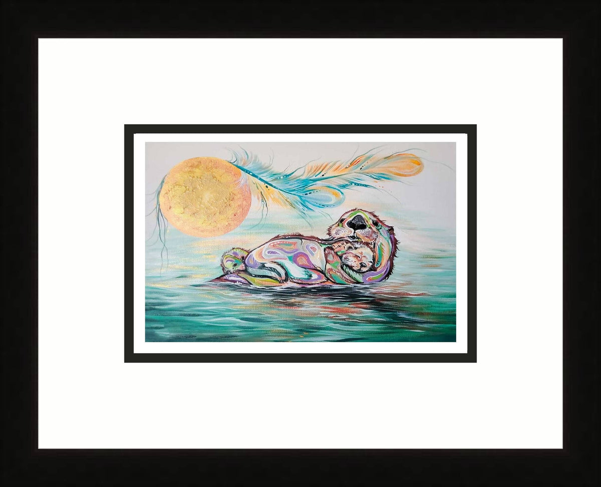 Otter Family par Carla Joseph, impression d'art autochtone, Premières Nations, Autochtones d'Amérique, Cris, Métis, œuvre encadrée