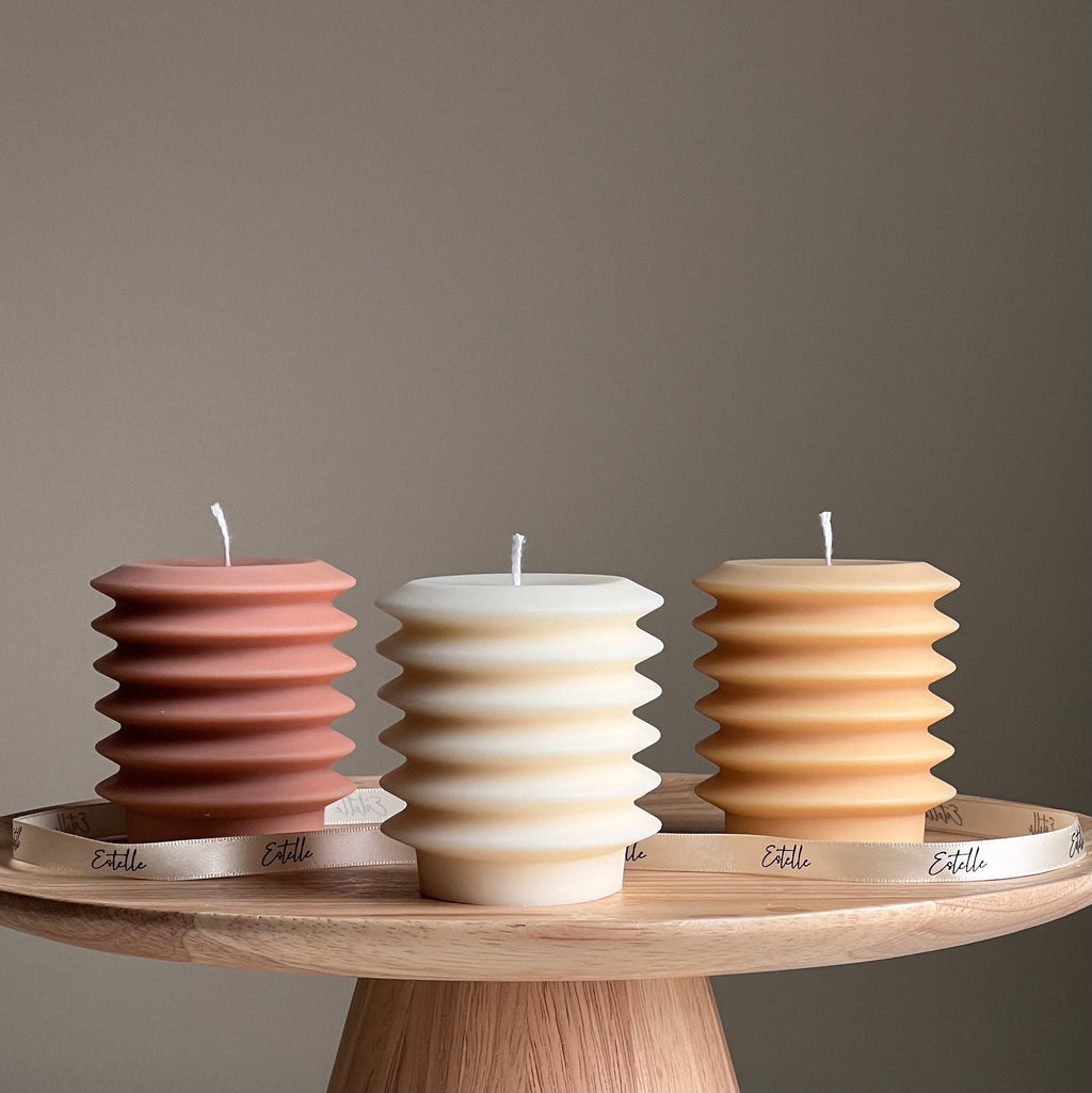 Handmade Ribbed Column Candle | Decorative Soy Wax Pillar