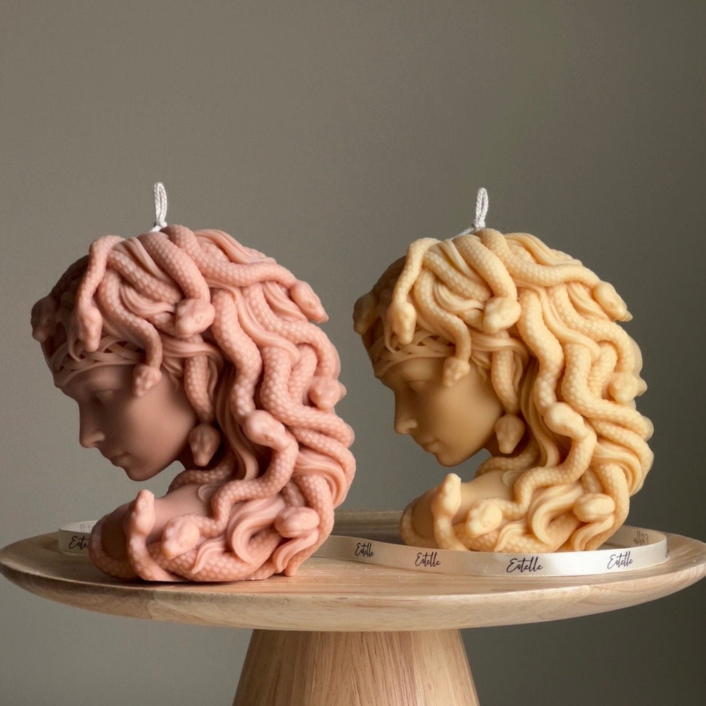 Medusa Soy Wax Candle: Sculptural Woman Head Statue Candle