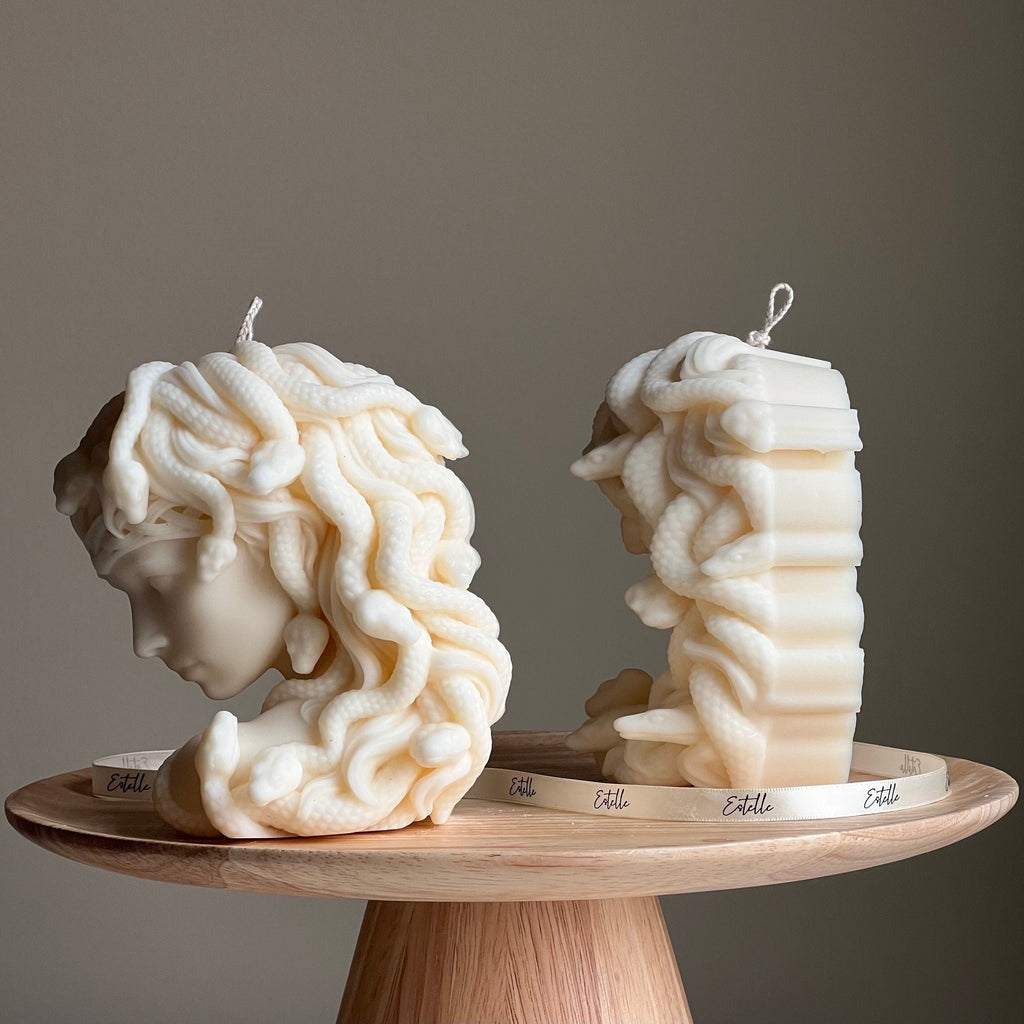Medusa Soy Wax Candle: Sculptural Woman Head Statue Candle