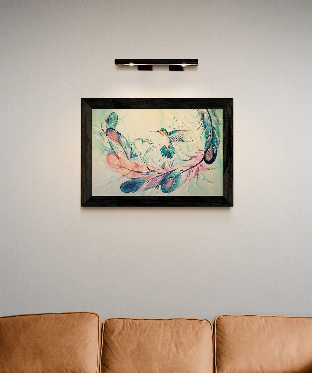 Plumes de colibri par Carla Joseph, impression d'art autochtone, Premières Nations, Amérindiens, Cri, Métis, œuvre d'art encadrée