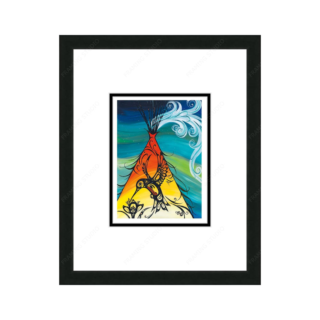 Colibri et tipi par Carla Joseph, gravure d'art autochtone, Premières Nations, Amérindiens, art encadré