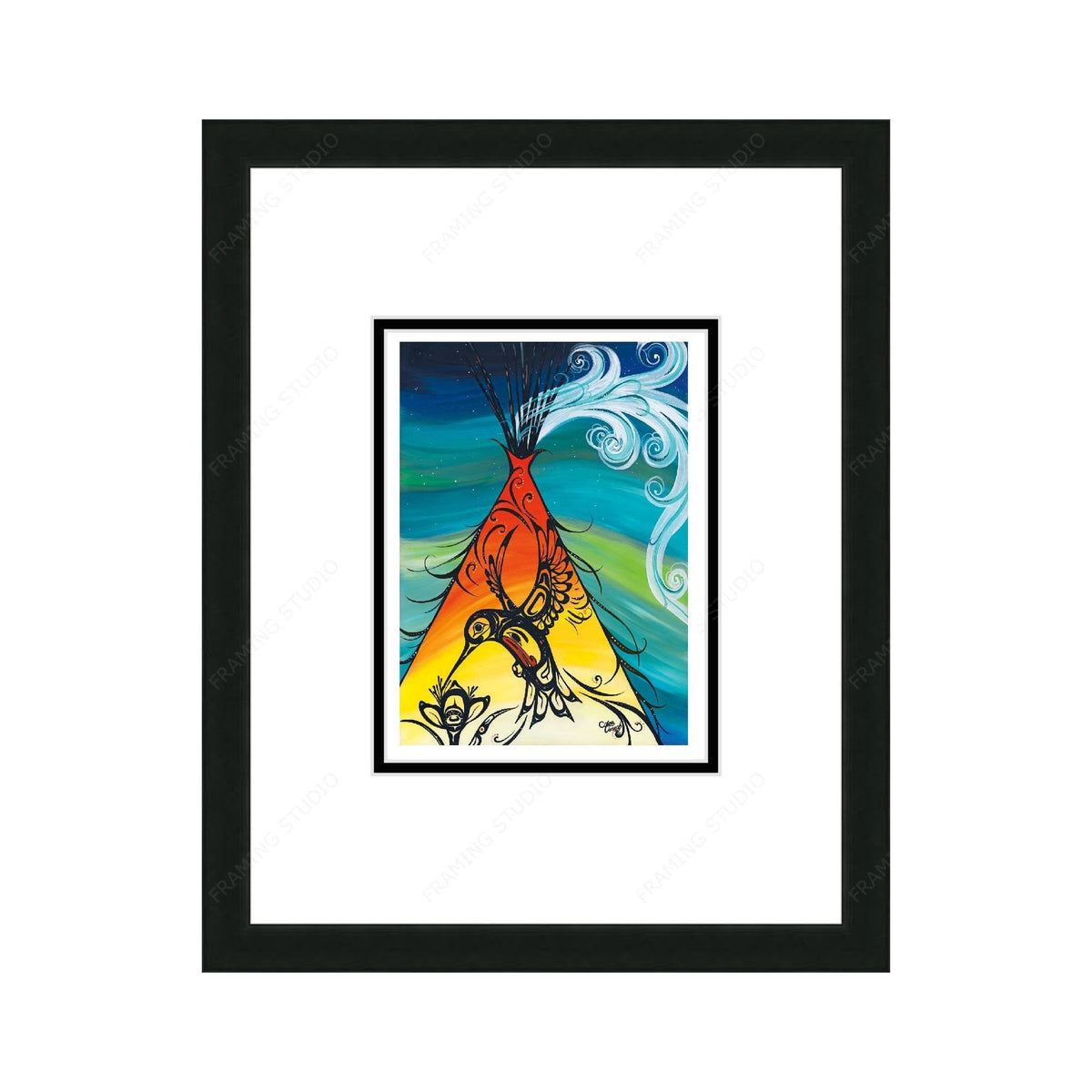 Colibri et tipi par Carla Joseph, gravure d'art autochtone, Premières Nations, Amérindiens, art encadré