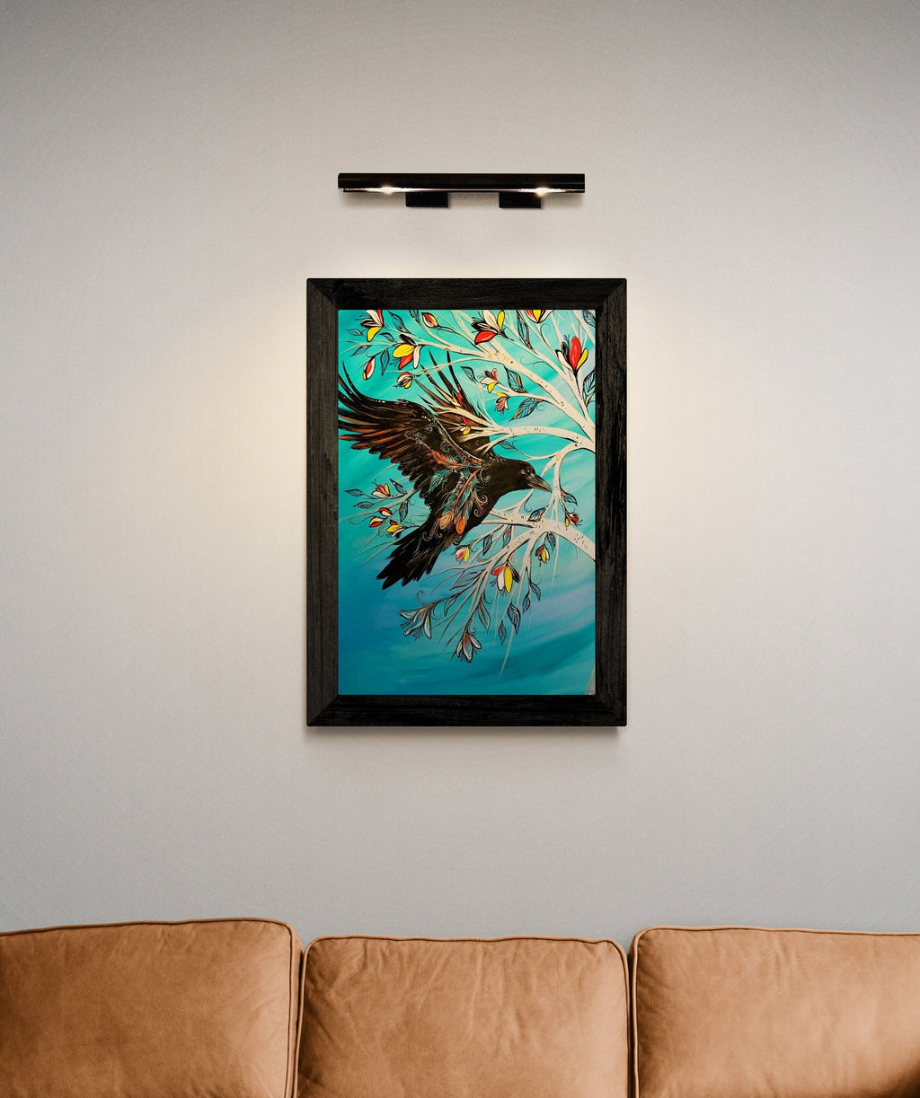 Arbre du corbeau par Carla Joseph, estampe d'art autochtone, Premières Nations, Autochtones, Cri, œuvre encadrée