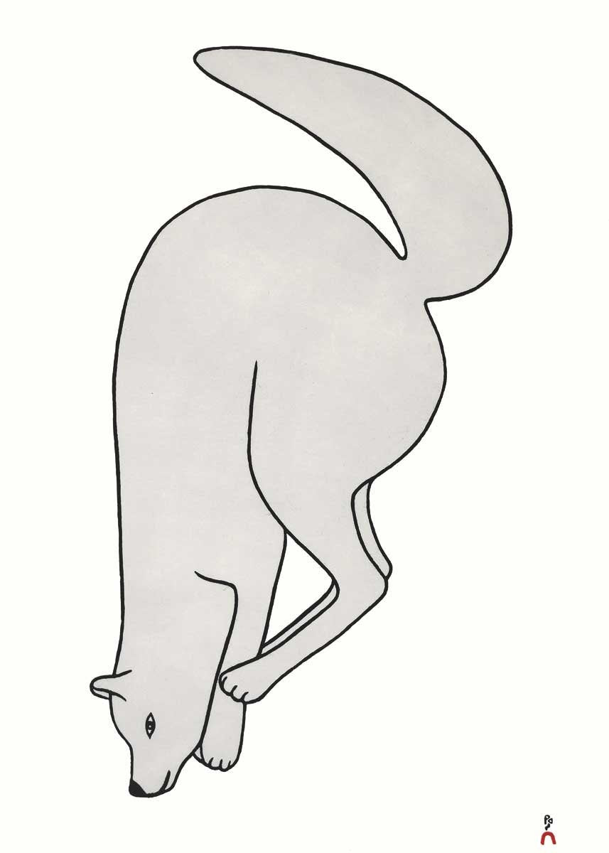 Leaping Fox, 2019 par Pauojoungi Saggiak, carte d'art autochtone, carte d'art inuit encadrée